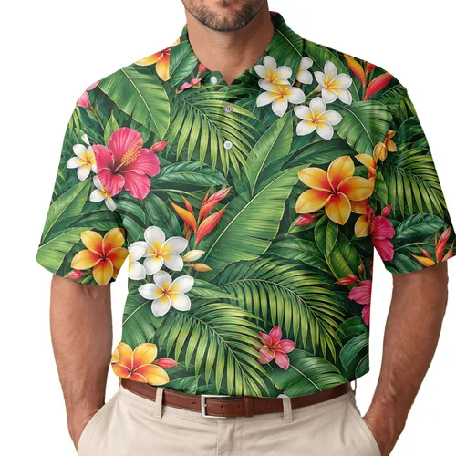 Tropical Hibiscus Plumeria Garden for Resort Golf, Summer Travel, and Vacation Style Women Men's Polo Shirt