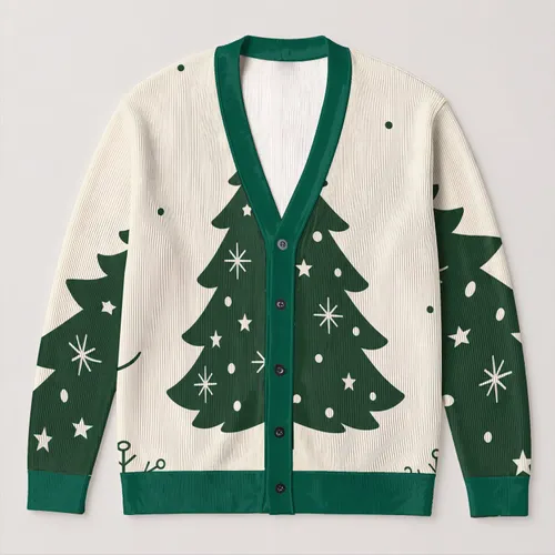 Evergreen Christmas Tree and Snowflake Motifs for Cozy Holiday Gatherings All-over Print Knitted Cardigan