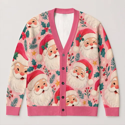 Whimsical Santa Claus Faces for Cozy Holiday Gatherings and Festive Winter Celebrations All-over Print Knitted Cardigan