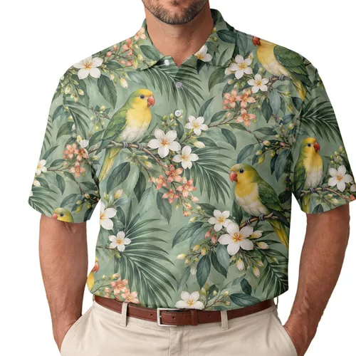 Sage Floral Parrot Garden Motif for Sunny Golf Days and Resort Escapes, Women’s Style Men's Polo Shirt