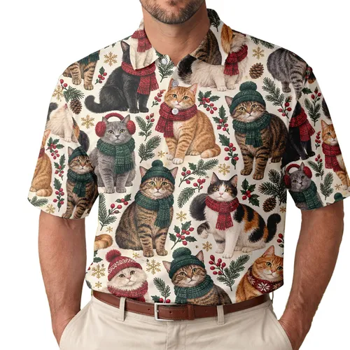 Festive Winter Cats in Hats and Scarves for Holiday Golf Style and Cozy Pet Lovers Men's Polo Shirt