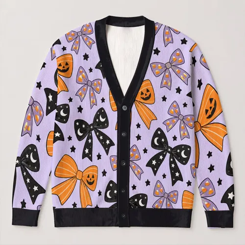 Halloween Bow Motifs for Cozy Autumn Layering and Festive Everyday Style for Women All-over Print Knitted Cardigan