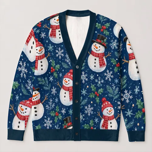 Festive Snowman Holly Winter Cheer for Holiday Layering and Cozy Everyday Style Fans All-over Print Knitted Cardigan