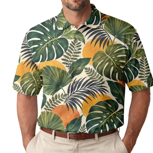 Tropical Monstera Leaves for Resort Golf Days and Sunny Outdoor Escapes for Women Men's Polo Shirt