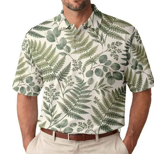 Sage Fern Leaf Botanical Motif For Golf Days And Garden Walks, Gift For Nature Lovers Men's Polo Shirt