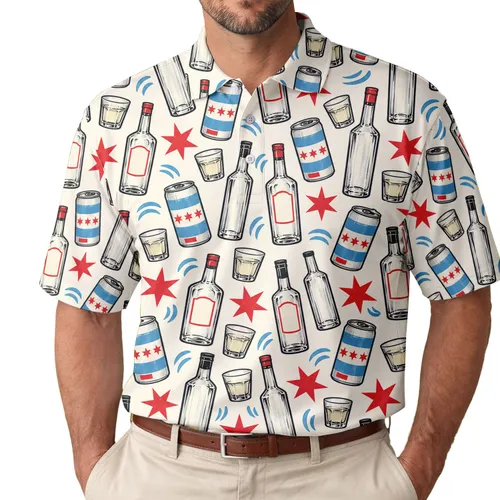Beer And Shot Icons For Chicago Nightlife Gatherings, Tailgates, And Bar Enthusiasts Men's Polo Shirt