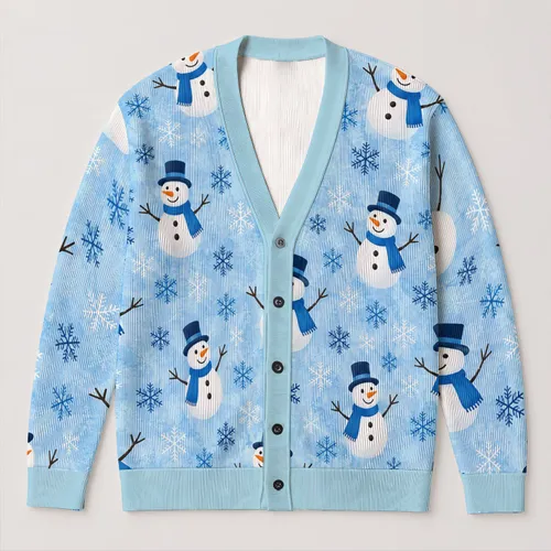 Snowman And Snowflake Winter Cheer For Casual Holiday Layering And Vacation Travel All-over Print Knitted Cardigan