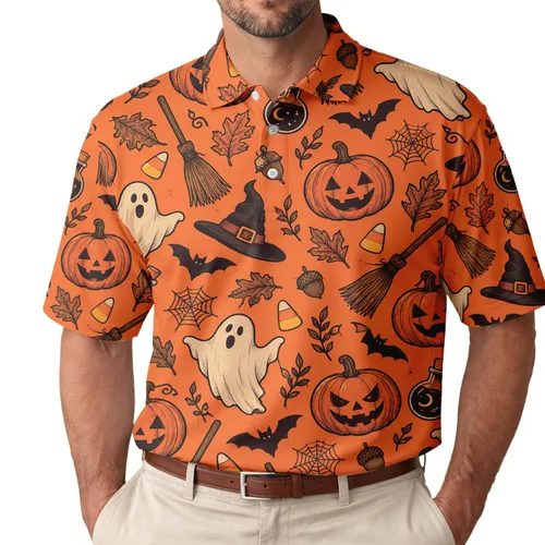 Halloween Pumpkin Ghosts and Witch Icons for Festive Fall Golf Style and Gifts for Men Men's Polo Shirt