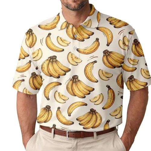 Golden Banana Golf Motif for Tropical Summer Rounds and Fun Novelty Gifts for Men Men's Polo Shirt