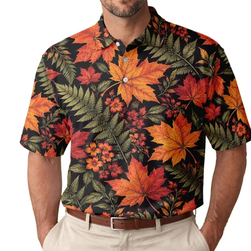 Autumn Maple Leaves For Fall Golf And Thanksgiving Tennis, Women's Seasonal Style Men's Polo Shirt