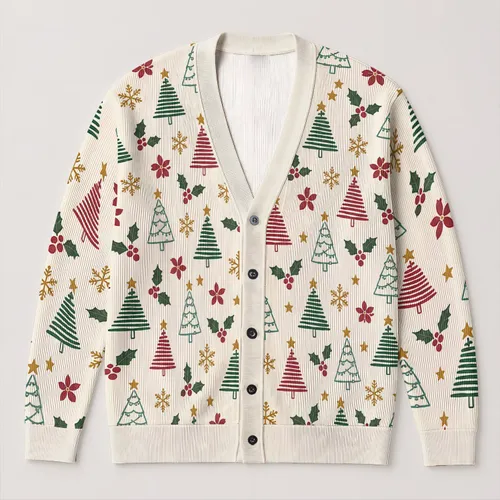 Christmas Tree Holly Holiday Cheer for Cozy Winter Gatherings and Festive Women's Style All-over Print Knitted Cardigan