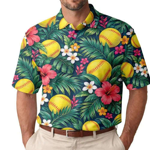 Tropical Softball Floral Style for Women’s Golf, Summer League, and Resort Athletes Men's Polo Shirt