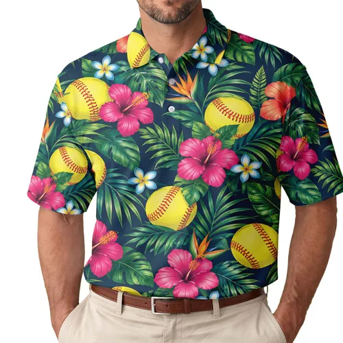 Tropical Softball Floral Fairway Style for Summer Golf and Softball Fans, Women Athletes Men's Polo Shirt