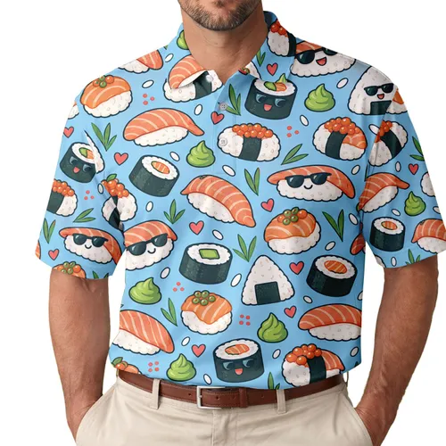 Cute Sushi Golf Style for Summer Dining, Travel, and Japanese Food Lovers Everywhere Men's Polo Shirt