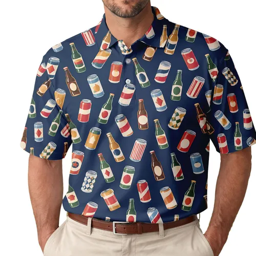 Minnesota Beer Can Motif For Casual Lakeside Gatherings, Tailgates, And Local Pub Style Men's Polo Shirt