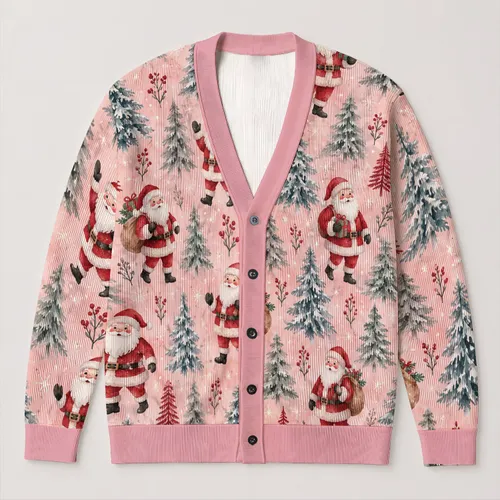 Santa Christmas Woodland Holiday Motifs For Cozy Winter Gatherings And Seasonal Gifting All-over Print Knitted Cardigan