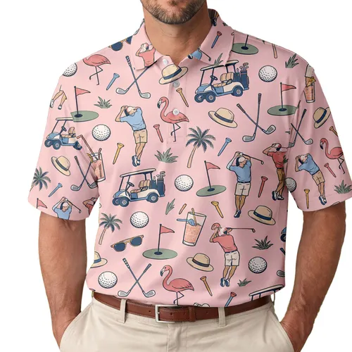 Cheeky Pink Golf Icons for Bachelor Party Outings and Weekend Fairway Fun for Men Men's Polo Shirt