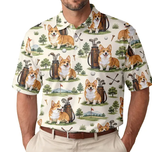 Corgi Golfer on the Green for Dog Lovers, Golf Fans, Dads, Husbands and Grandpas Men's Polo Shirt