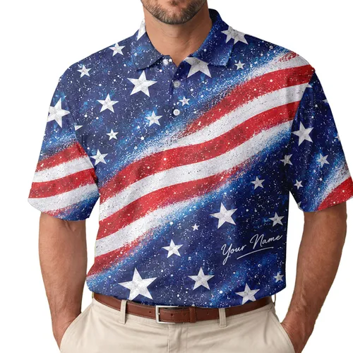 American Flag Stars and Stripes Patriotic Summer Celebration Gift for Women and Veterans Men's Polo Shirt