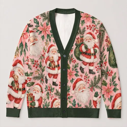 Santa Claus Botanical Holiday Cheer for Cozy Christmas Gatherings and Winter Wear All-over Print Knitted Cardigan