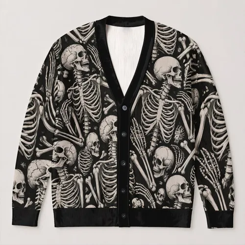Monochrome Skeletons For Halloween Layers And Everyday Gothic Style For Women Fans All-over Print Knitted Cardigan