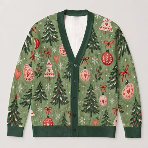 Sage Green Christmas Trees and Ornaments for Cozy Holiday Gatherings, Parties and Gifting All-over Print Knitted Cardigan