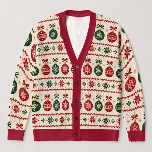 Christmas Bauble and Snowflake Motifs for Festive Holiday Party Celebrations All-over Print Knitted Cardigan