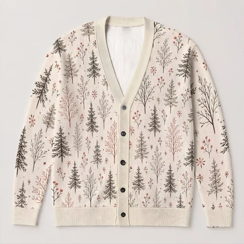 Woodland Tree And Berry Motifs For Cozy Autumn Outings And Everyday Wear All-over Print Knitted Cardigan