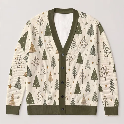 Woodland Evergreen Trees for Cozy Winter Gatherings and Everyday Nature Inspired Style All-over Print Knitted Cardigan