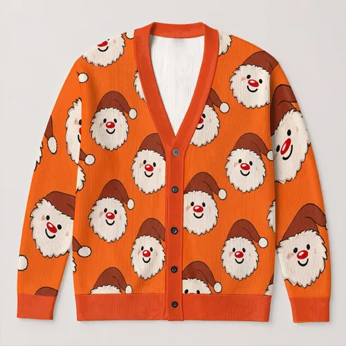 Smiling Santa Faces for Cozy Holiday Gatherings and Cheerful Winter Everyday Style All-over Print Knitted Cardigan