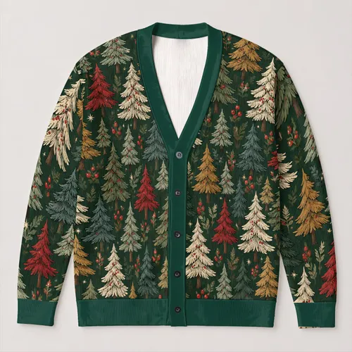 Christmas Tree Holiday Motif for Cozy Winter Gatherings and Casual Women's Wear Looks All-over Print Knitted Cardigan