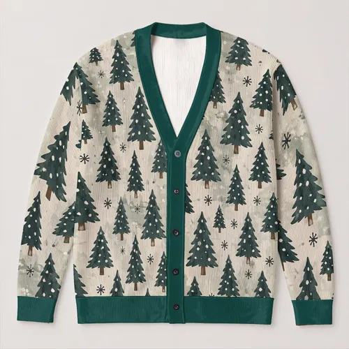 Evergreen Tree And Snowflake Holiday Motif For Cozy Winter Layering, Women's Style All-over Print Knitted Cardigan