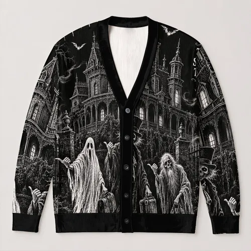 Madam Leota Haunted Mansion Ghosts for Halloween Nights and Spooky Season Gatherings All-over Print Knitted Cardigan