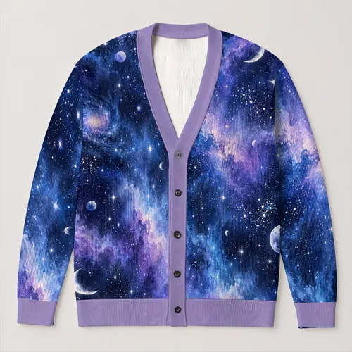 Celestial Moon And Stars Galaxy Night Sky For Relaxed Everyday Layering Women All-over Print Knitted Cardigan