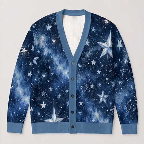 Celestial Blue Starfield for Everyday Layering and Relaxed Casual Style Outfits for Women All-over Print Knitted Cardigan