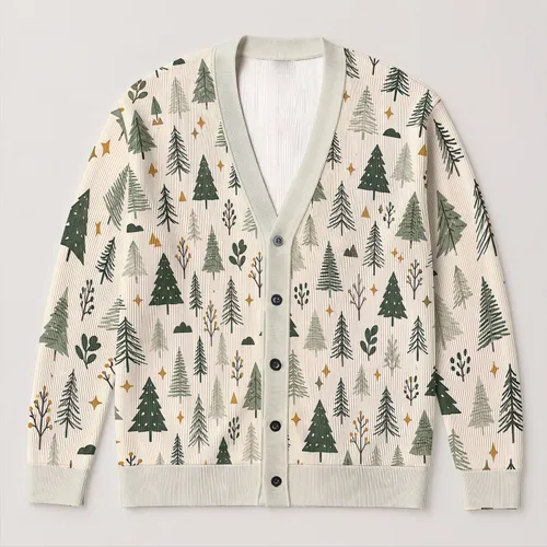Evergreen Trees And Woodland Sprigs For Cozy Winter Layering And Nature-Loving Days All-over Print Knitted Cardigan