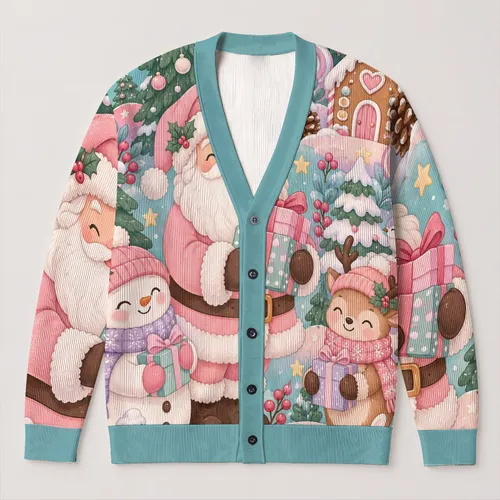 Pastel Santa Holiday Cheer For Cozy Christmas Layering And Festive Family Gatherings All-over Print Knitted Cardigan