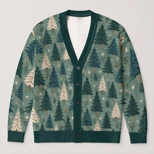 Pine Tree Forest Motif for Cozy Autumn Layering, Rustic Nature Lover Gift for Women All-over Print Knitted Cardigan