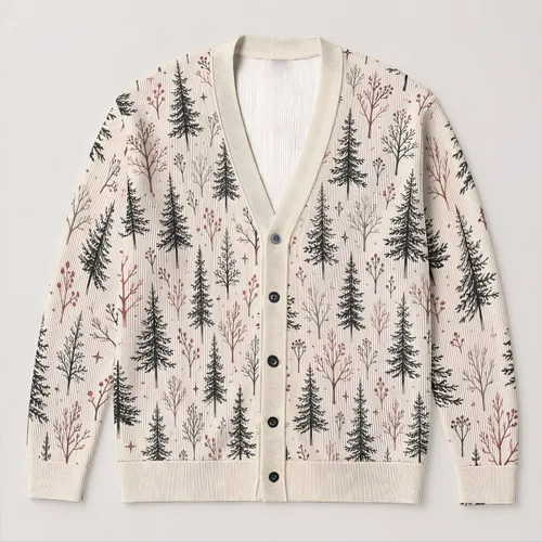 Delicate Botanical Tree Motifs for Autumn Outings and Relaxed Everyday Weekend Style All-over Print Knitted Cardigan