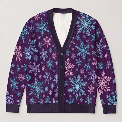 Colorful Snowflake Collage for Cozy Winter Days and Festive Seasonal Style All-over Print Knitted Cardigan