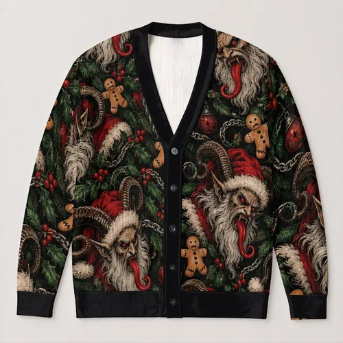 Krampus Holiday Horror for Halloween Parties and Dark Winter Style, Teen Alternative Wear All-over Print Knitted Cardigan