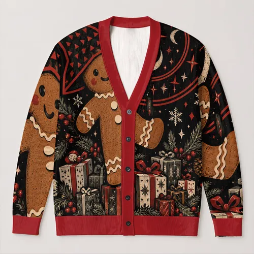 Gothic Gingerbread Man Holiday Party Style for Alternative Teenagers and Winter Hangouts All-over Print Knitted Cardigan
