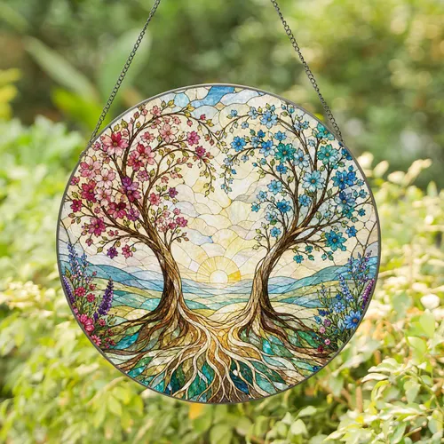 Sister Tree of Life Keepsake for Birthday and Long-Distance Family Connection Gift Stained Glass Suncatcher