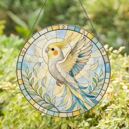 Cockatiel Memorial Tribute for Grieving Bird Lovers and Cherished Pet Remembrance Stained Glass Suncatcher