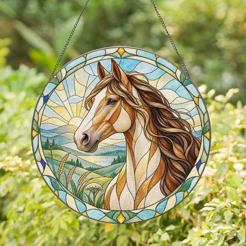 Horse Memorial Gift for Equestrian Lovers, Rustic Stable Keepsake for Horse Owners Stained Glass Suncatcher