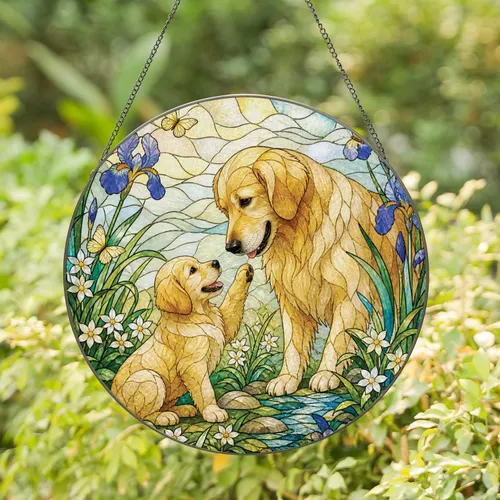Golden Retriever Pair Memorial Keepsake for Dog Lovers and Cherished Pet Families at Home Stained Glass Suncatcher