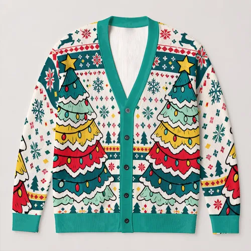 Nordic Christmas Trees With Colorful Lights And Snowflakes For Cozy Holiday Style Teens All-over Print Knitted Cardigan