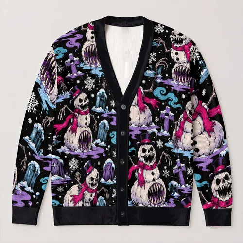Creepy Snowman Skeletons for Spooky Winter Nights and Everyday Alt Style for Teens All-over Print Knitted Cardigan