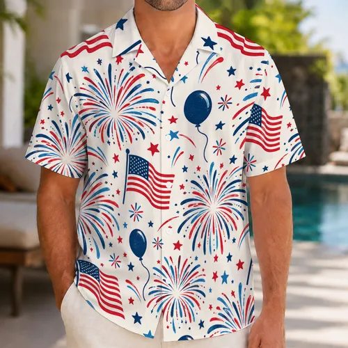 Red White and Blue Fireworks for July Fourth Beach Celebrations and Summer Getaways Hawaiian Shirt