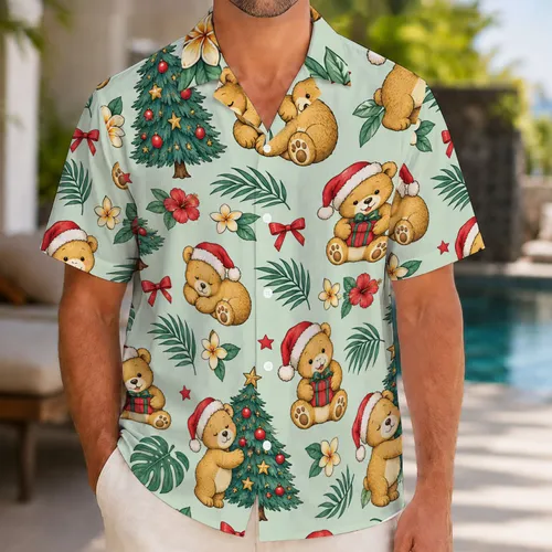 Festive Golden Bear Cubs for Cozy Holiday Getaways and Family Christmas Celebrations Hawaiian Shirt